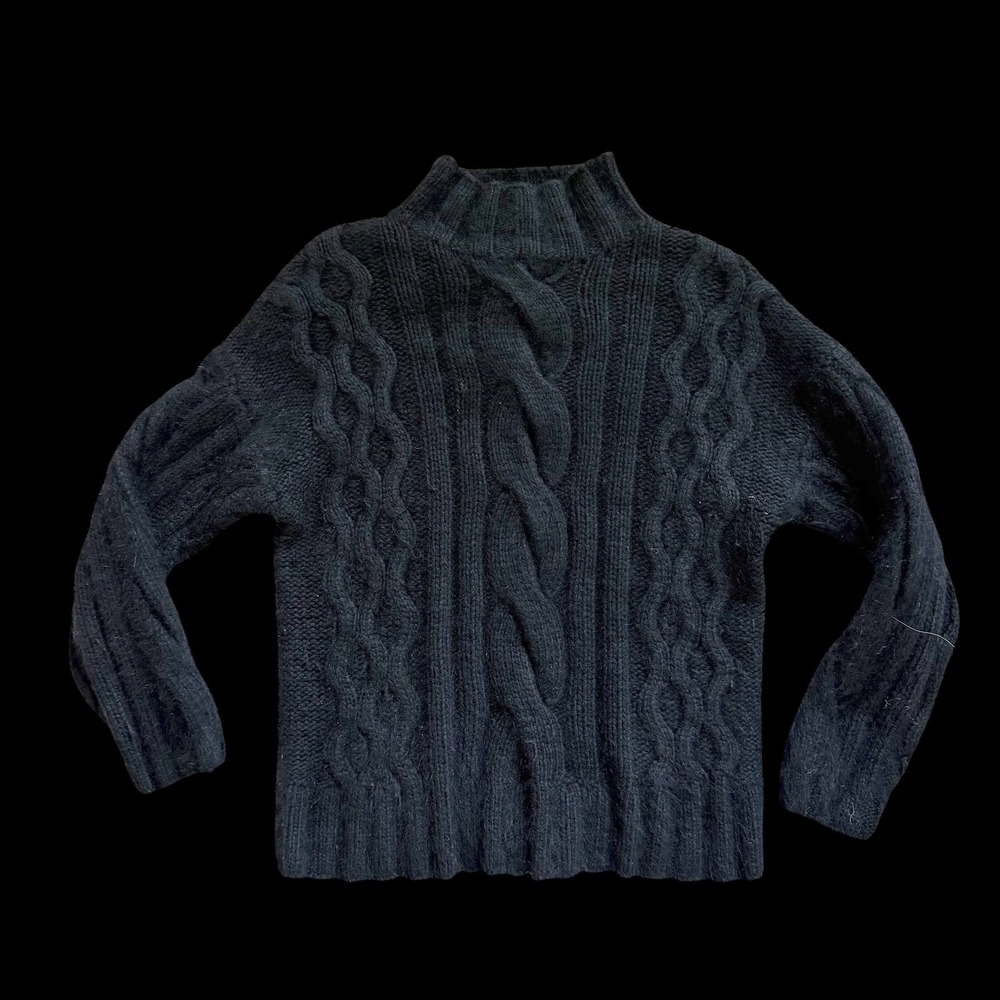 Express Tricot Vintage Black Angora Rabbit Hair Cable Knit Mock Neck Sweater S